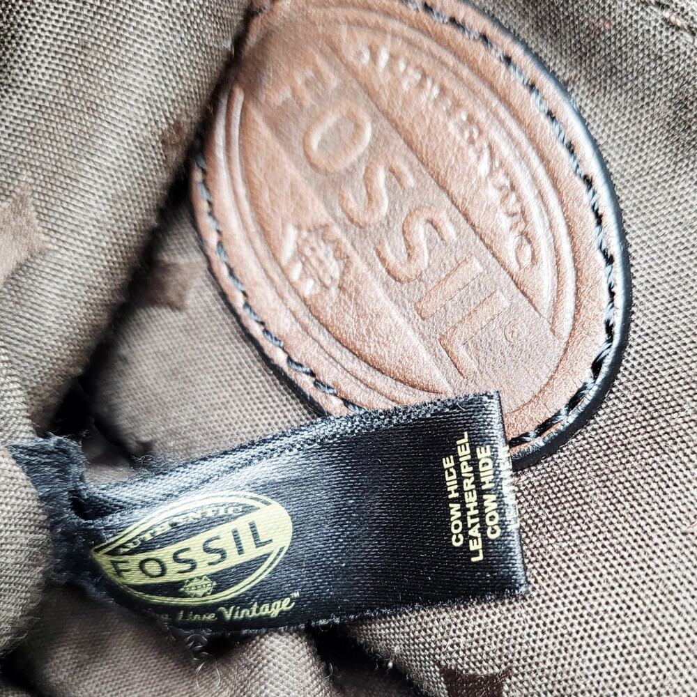 Vintage Fossil Maddox Top Zip Brown Leather Crossbody Bucket Bag Logo Key Charm - Picture 7 of 11